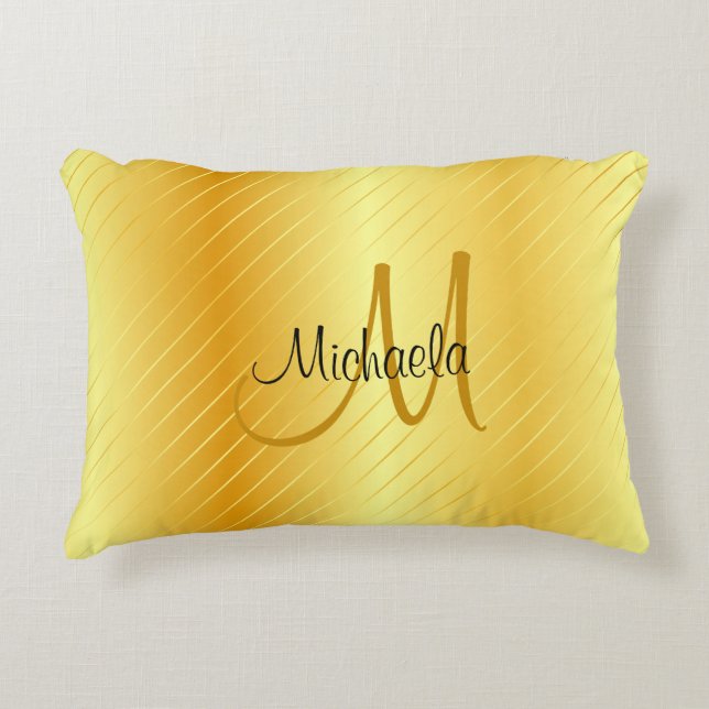 Modern mall för Monogrammed Elegant i Faux Guld Prydnadskudde (Framsidan)