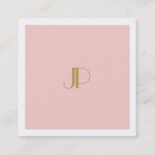 Modern mall för Rosa Elegant Guld Monogram Fyrkantigt Visitkort