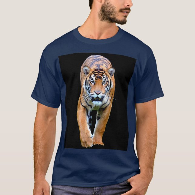 Modern mall för Trendig av marint blå Färg-tiger T Shirt (Framsida)
