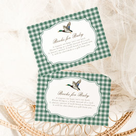 Modern Mallard Duck Neutral Gingham Baby Shower Tilläggskort