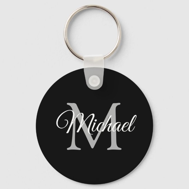 Modern mallcirkel i Monogram Namn Elegant  Nyckelring (Framsida)
