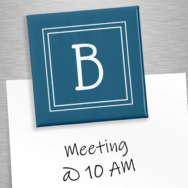 Modern mallinitialmall Mönster Enkel Blå  Magnet (Framed Simplistic Monogrammed Letter Initial Blue Magnet)