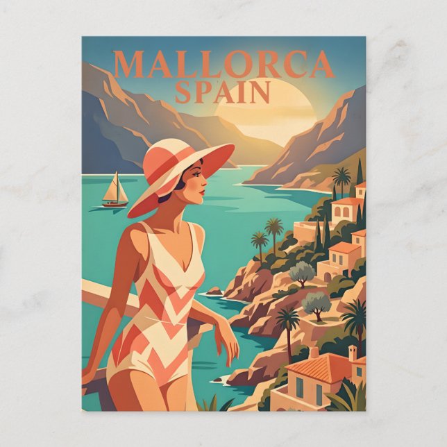 Modern Mallorca souvenirkonst Retro spanska kusten Vykort (Framsida)