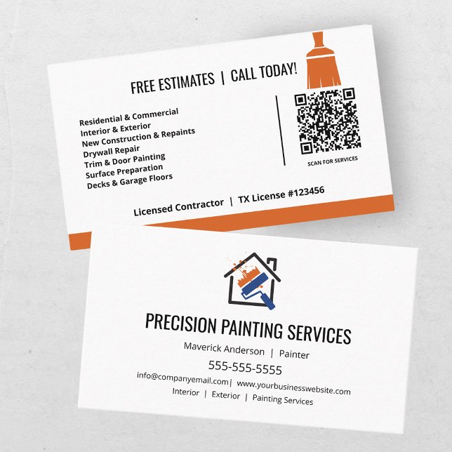 Modern Målning Kontraktör Orange Blå QR-kod  Visitkort (Skapare uppladdad)