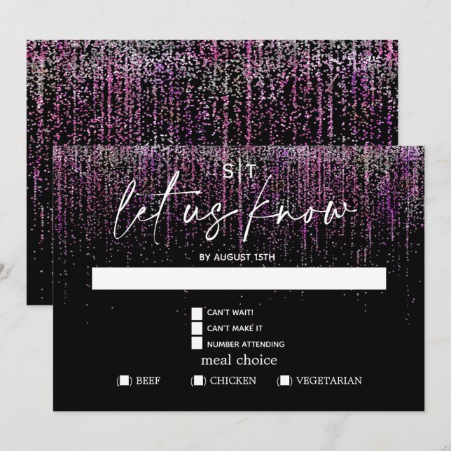 Modern måltidsval RSVP Edgy  Magenta glitter Inbjudningar (Fram/baksida)