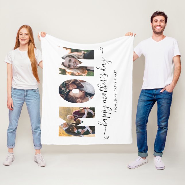 Modern MAMMA 3 Photo Collage Lycklig Mors dag Fleecefilt (På plats)