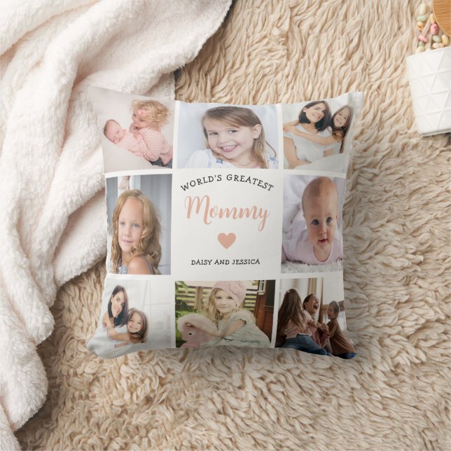 Modern Mamma 8 Photo Collage Rosa Heart Kudde (Filt)