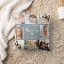 Modern Mamma Anpassningsbar Photo Collage Blue Hea Kudde