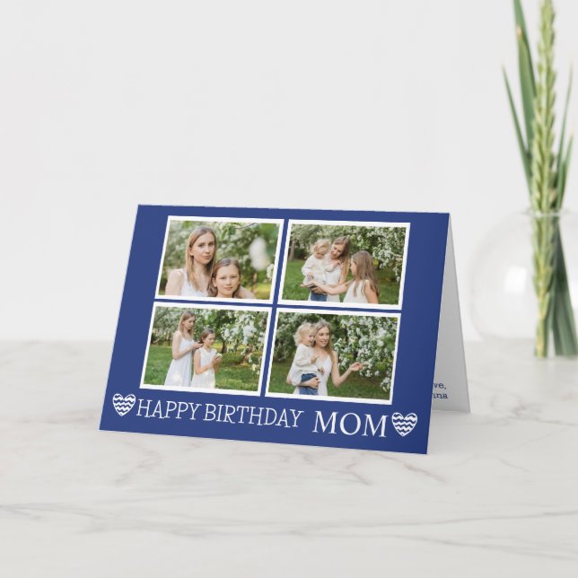 Modern Mamma Birthday Navy Blue 4 Photos Collage Kort (Framsida)