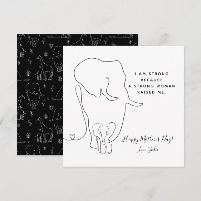 Modern Mamma Elephant Line Art Mors dag-kort (Fram/baksida)