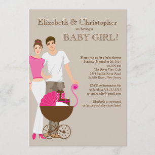 Modern Mamma Pappa med par babyskor Inbjudningar