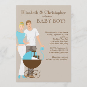 Modern Mamma Pappa med par babyskor Inbjudningar