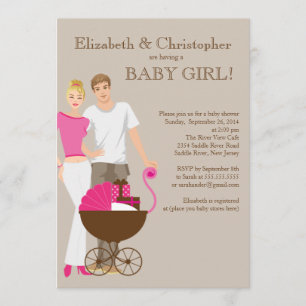 Modern Mamma Pappa med par babyskor Inbjudningar