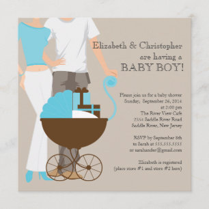 Modern Mamma Pappa med par babyskor Inbjudningar