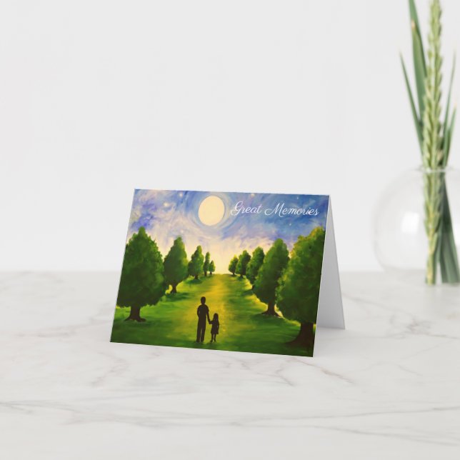 Modern, månbelyst kväll med träd i Pappa Kort (Framsida)