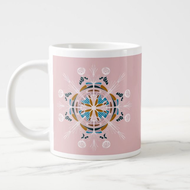 Modern Mandala Blommig Rosa Bohemsk Konst Jumbo Mugg (Vänster)