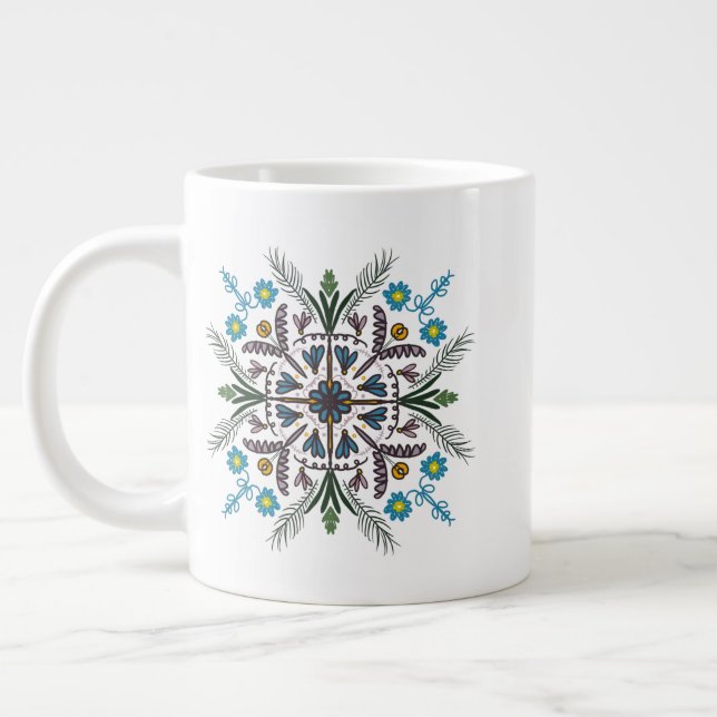 Modern Mandala Blommigt Greenery Bohemian Art Jumbo Mugg (Vänster)