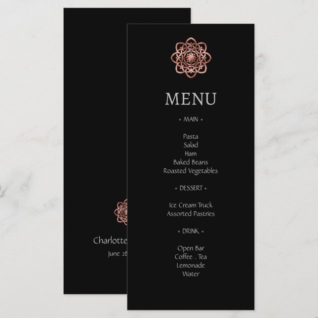 Modern Mandala Celtic Knot Ro Guld Bröllop Menu Meny (Fram/baksida)