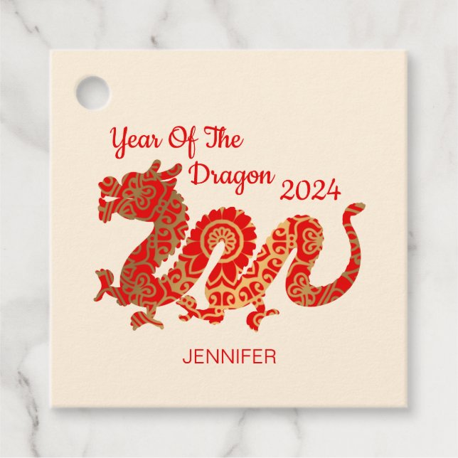 Modern Mandala Dragon 2024 Kinesiskt nyår Gåvor Etiketter (Framsida)