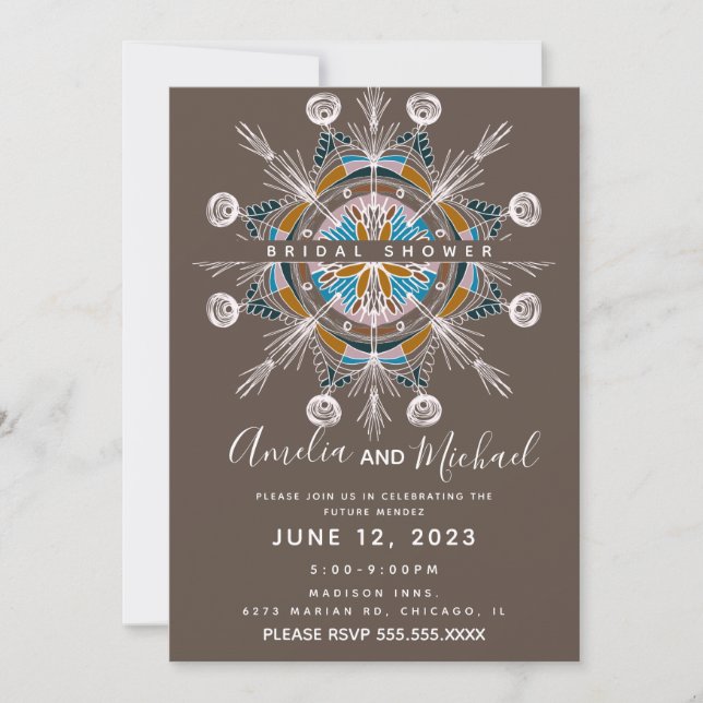 Modern Mandala Handritad Boho Konst Bröllopsdusch Inbjudningar (Framsida)