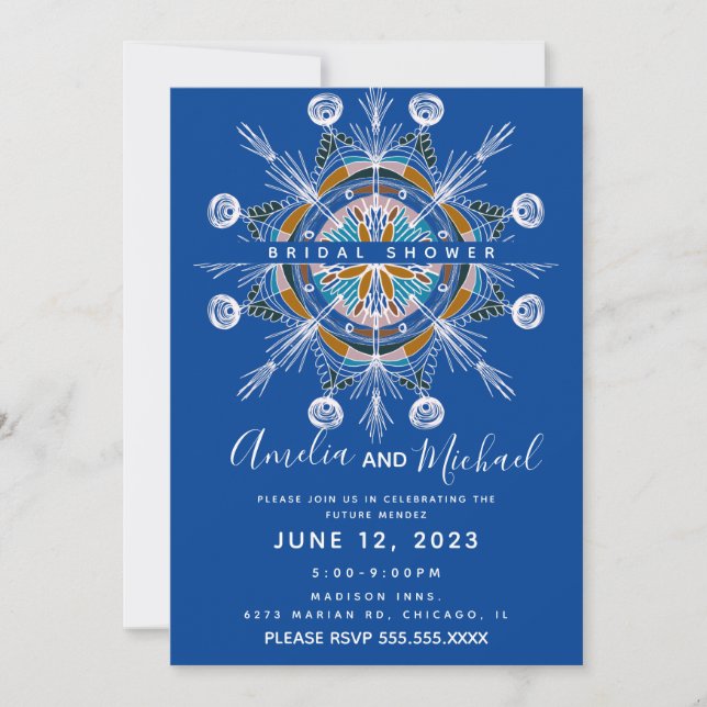 Modern Mandala Handritad Boho Konst Bröllopsdusch Inbjudningar (Framsida)
