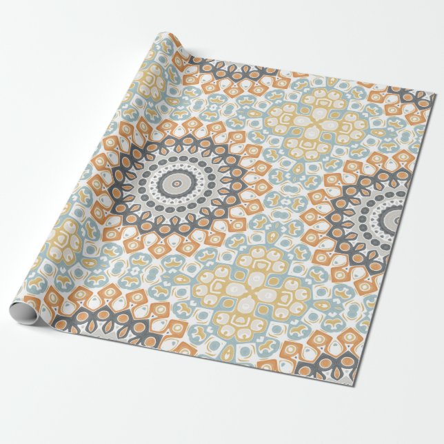 Modern Mandala i Orange och Blue Presentpapper (Utrullad)