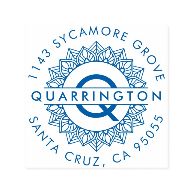 Modern Mandala Monogram | Returadress för efternam Självfärgande Stämpel (Design)