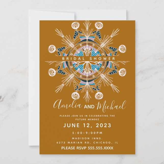 Modern Mandala Senap Boho Konst Bröllopsdusch Inbjudningar (Framsida)