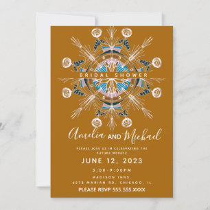 Modern Mandala Senap Boho Konst Bröllopsdusch Inbjudningar