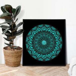 Modern Mandala Svart Turkos Elegant Poster