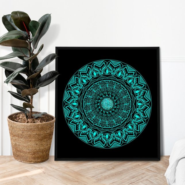 Modern Mandala Svart Turkos Elegant  Poster (Skapare uppladdad)