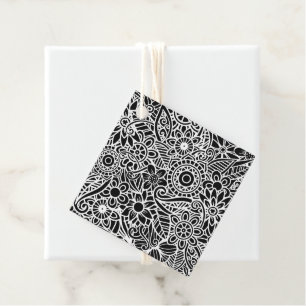 Modern Mandela Blommigt Black White Gift Wrap Gåvor Etiketter