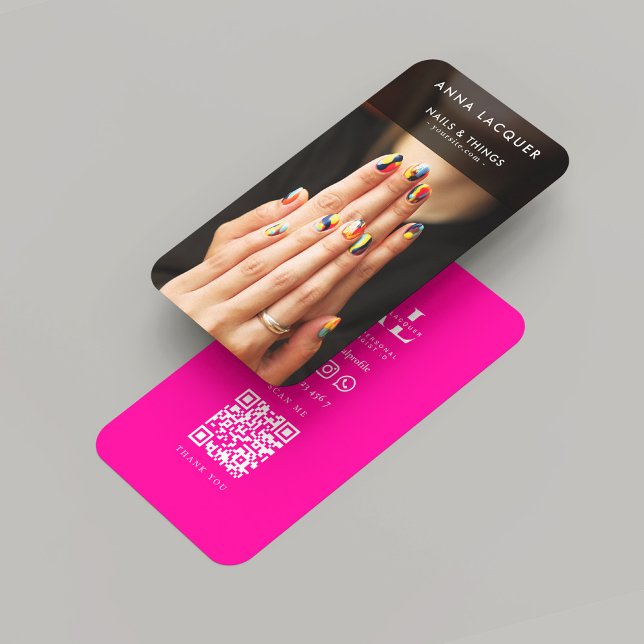 Modern manicurist Nail Artist Nail Salon Rosa Visitkort (Modern Nail Artist Nail Salon Manicure QR Pink Business Card
)