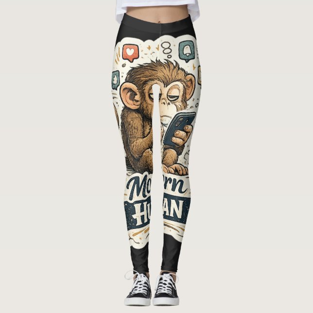 Modern Människa Rolig Apa Smartphone Sociala Medie Leggings (Framsida)