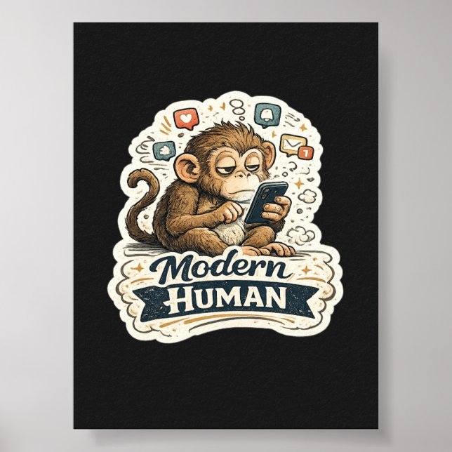 Modern Människa Rolig Apa Smartphone Sociala Medie Poster (Framsidan)