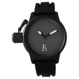 Modern mansmonogram svart vit namn-personlig armbandsur