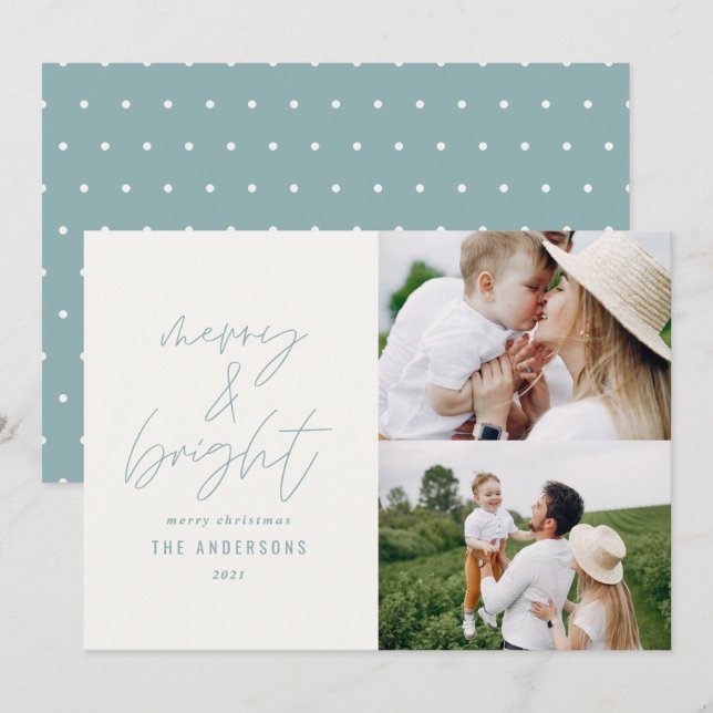 Modern manus 2 fotodammig blå jul (Fram/baksida)