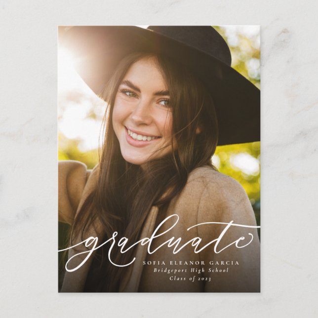 Modern manus - enkelt foto studenten inbjudan vykort (Framsida)