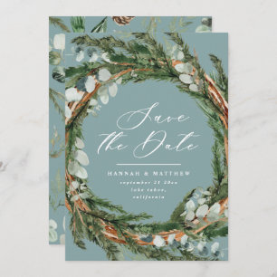 Modern manus eucalyptus elegant bröllop spara datumet