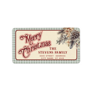 Modern manus God jul gräs cone-blommigt Adressetikett