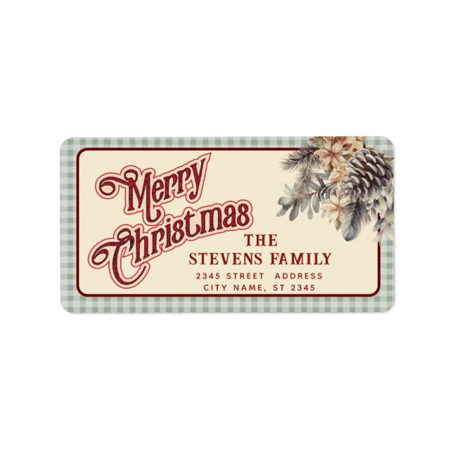 Modern manus God jul gräs cone-blommigt Adressetikett (Framsidan)