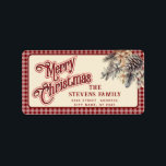 Modern manus God jul gräs cone-blommigt Adressetikett<br><div class="desc">Modern skript röd God jul gräs blommigt. Modern och attraktiv professionell med contemporary pekdon. Lite elegans och stil. Anpassa med din inledande information om monogram,  namn och adress.</div>