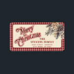Modern manus God jul gräs cone-blommigt Adressetikett<br><div class="desc">Modern skript röd God jul gräs blommigt. Modern och attraktiv professionell med contemporary pekdon. Lite elegans och stil. Anpassa med din inledande information om monogram,  namn och adress.</div>