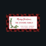 Modern manus God jul red plaid holly Labe Adressetikett<br><div class="desc">Det moderna manuset God jul var holly. Modern och attraktiv professionell med contemporary pekdon. En liten elegans och stil.Anpassa med din monograminformation till att börja med,  namn och adress.</div>