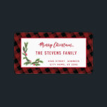 Modern manus God jul red plaid holly Labe Adressetikett<br><div class="desc">Det moderna manuset God jul var holly. Modern och attraktiv professionell med contemporary pekdon. En liten elegans och stil.Anpassa med din monograminformation till att börja med,  namn och adress.</div>