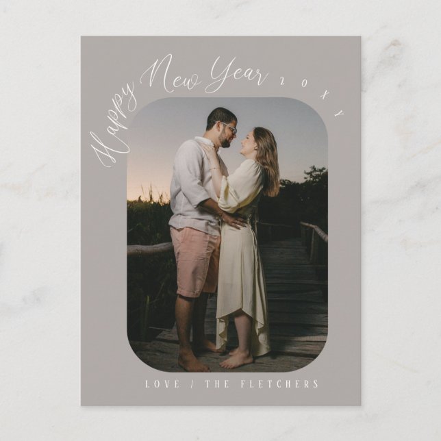 Modern manus Happy New Year Foto Högtid Vykort (Framsida)