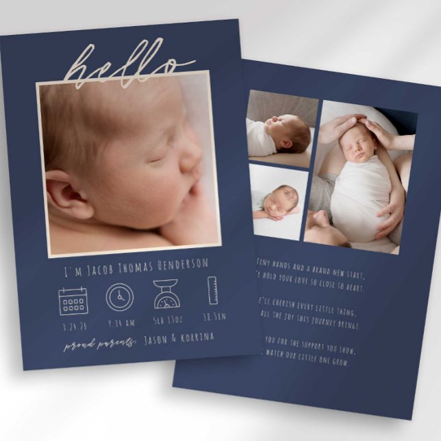 Modern manus Hello Baby Foto Födelseannons Inbjudningar (Skapare uppladdad)
