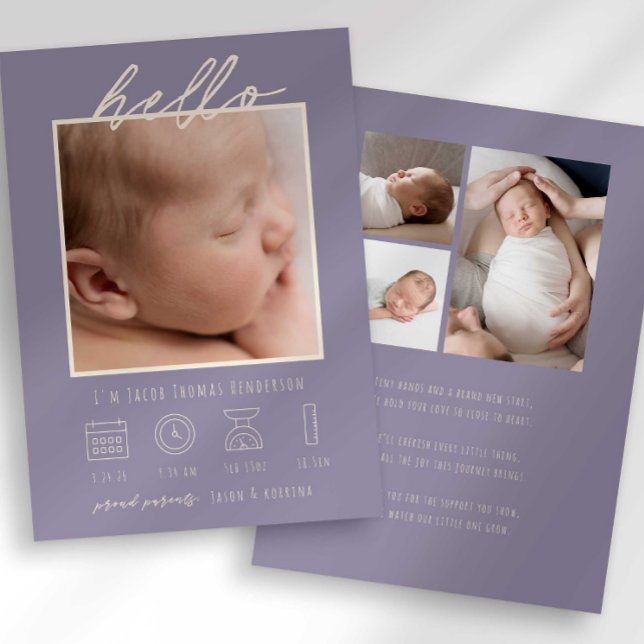 Modern manus Hello Baby Foto Födelseannons Inbjudningar (Skapare uppladdad)