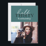 Modern manus- och geometrisk 30års födelsedag-foto<br><div class="desc">Modern manus och geometrisk 30-årsfoto inbjudan. Geometric backer mönster. Färg kan ändras.</div>