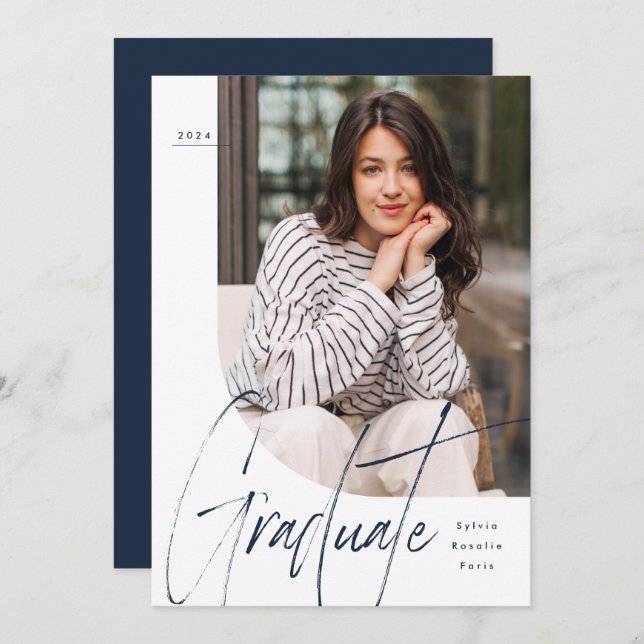 Modern manus student marin ett foto studenten inbjudningar (Fram/baksida)